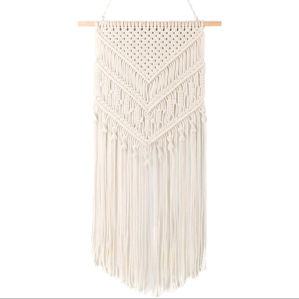 Boho macramé wall hanging tan woven home decor - Picture 3 of 6